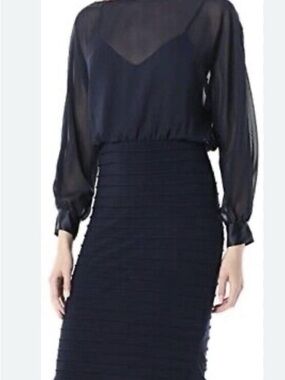 Women’s Black Sheer Sleeve Midi Dress